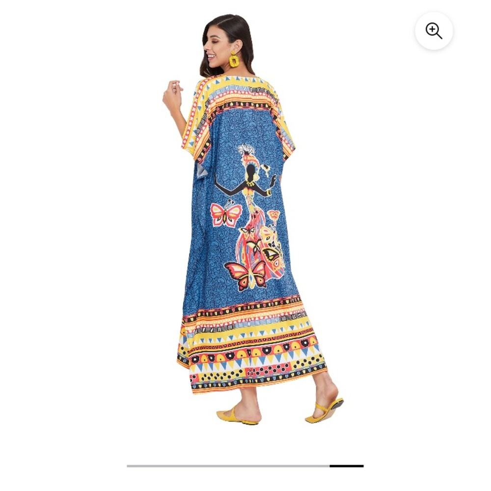 Gypsie Blu kaftan swim cover up one size large xl medium blue dancing beach - Picture 2 of 10